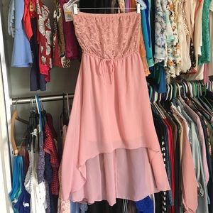 Nude/blush tube top lace hi-lo dress
